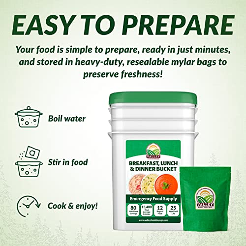 80 Serving Breakfast, Lunch & Dinner Bucket | Premium Emergency Food Supply | Survival Food 25 Year Shelf Life | Camping Food, Backpacking Meals