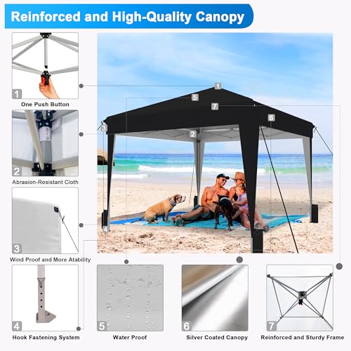 SANWAY 10x10 Pop Up Canopy Tent with Sidewalls x 4 &ndash; Easy Setup Canopy Tent, Waterproof, UV-Resistant