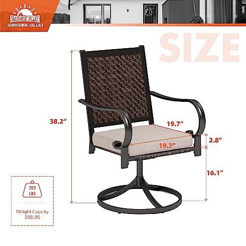 SUNSHINE VALLEY Wicker Patio Swivel Dining Chairs Set of 2, Outdoor Dining Chairs with All Weather Outside Rattan Chairs for Garden, Lawn, Backyard