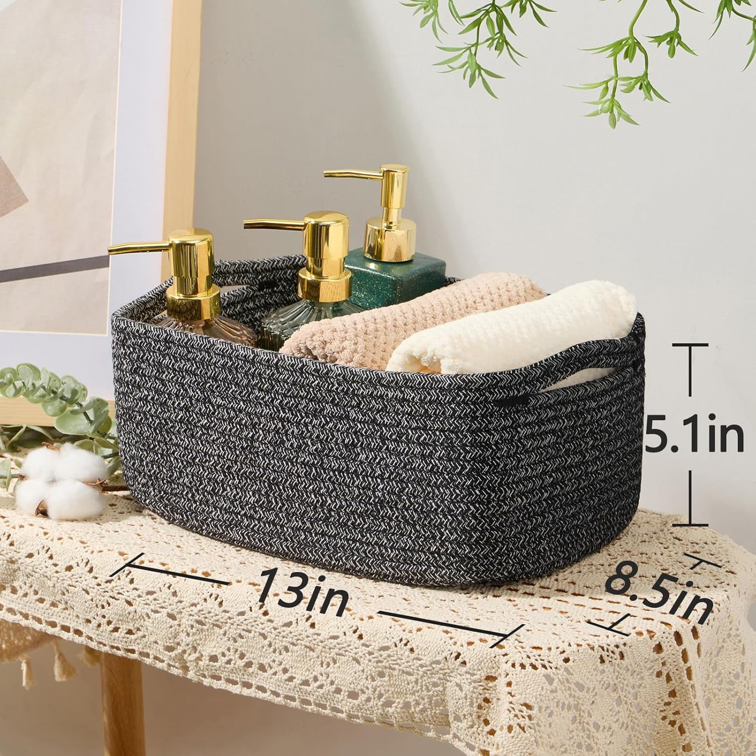 AllWays Plaza Small Storage Baskets for Organizing | Closet Organizer Bins | Shelf Toy Basket | Woven Rope Baskets | Cube Decorative Box | Shallow