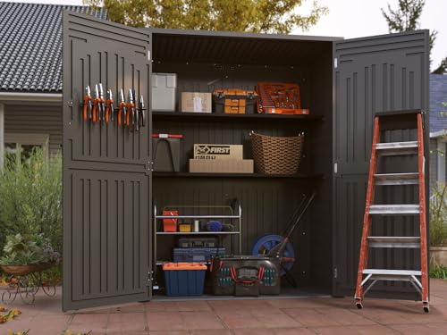 Vertical Resin Storage Shed, 60 Cuft Garden Tool Sheds & Outdoor Storage, Plastic Outdoor Storage Cabinet Waterproof
