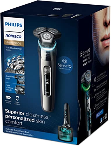 Philips Norelco Shaver Series 9000, Wet and Dry Electric Shaver, with Lift & Cut Shaving System and SenseIQ Technology, Pop-up Trimmer, Cleaning Pod