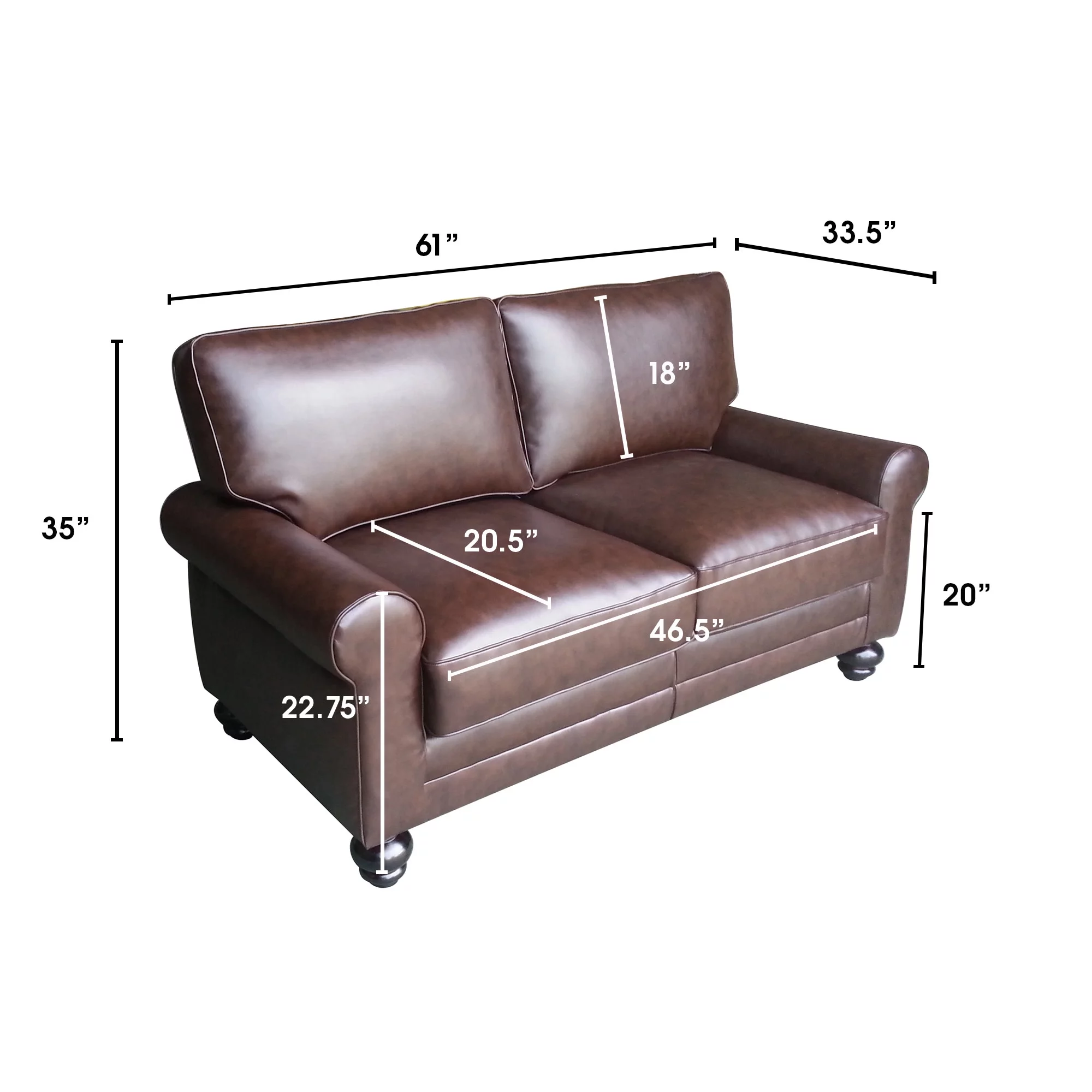 Serta Copenhagen Traditional Rolled Arm 61-inch Loveseat, Chestnut Brown Leather