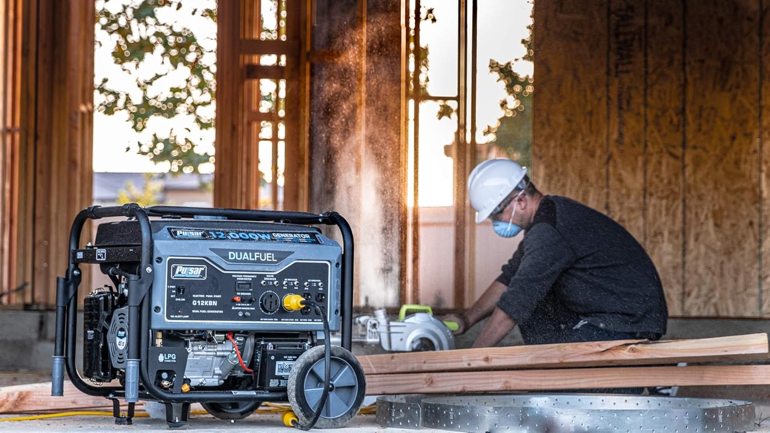 Pulsar G12KBN-SG Heavy Duty Portable Dual Fuel Generator - 9500 Rated Watts & 12000 Peak Watts - Gas & LPG - Electric Start