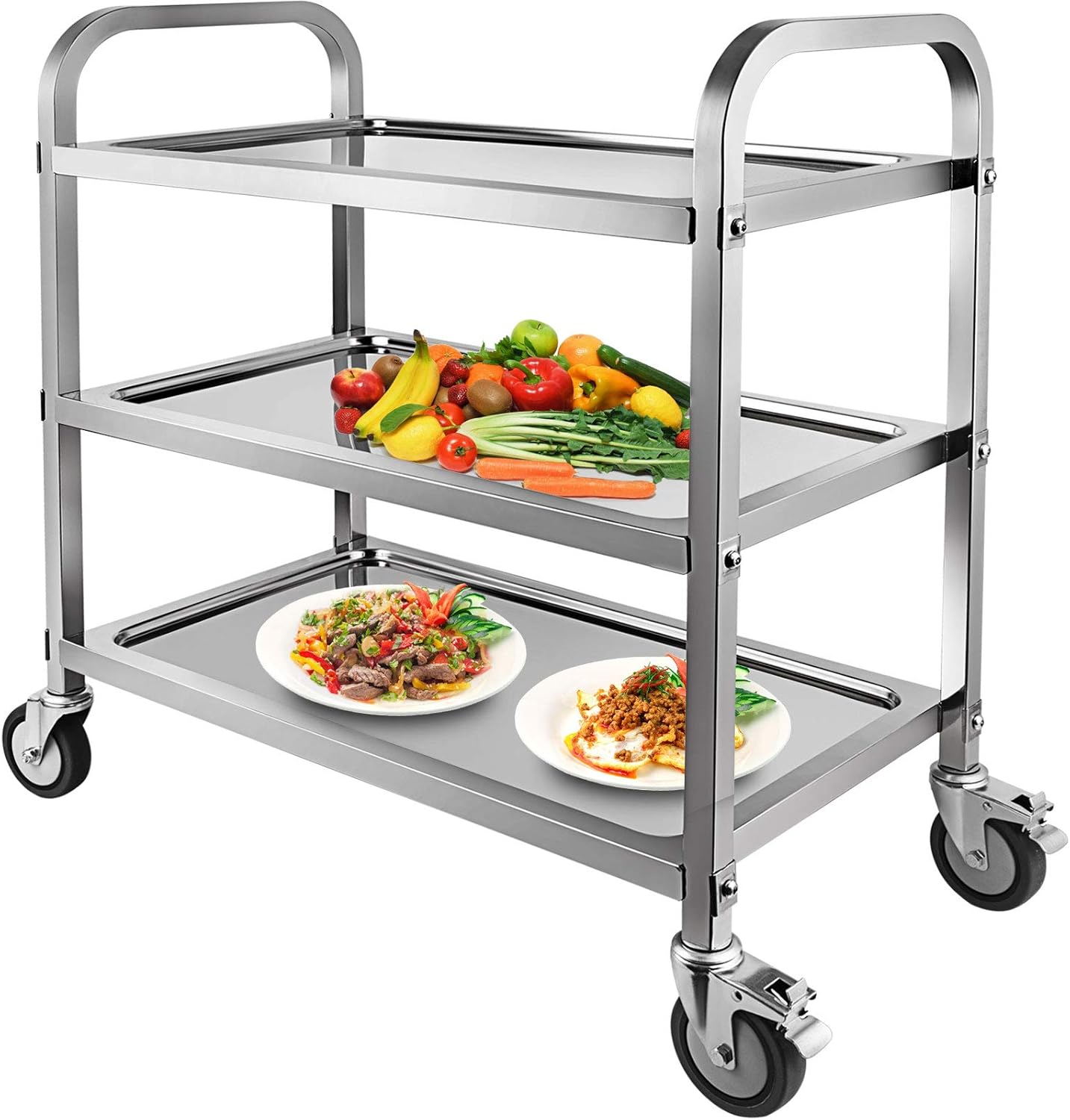 Marada 3 Tier Stainless Steel Utility Cart with Locking Wheels Shelf,Kitchen Cart Trolley,33'' L x 18'' W x 35''H