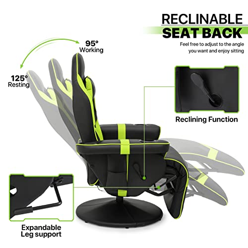 Magshion Massage Gaming Recliner Chair, 360° Swivel PU Leather Reclining Chair with Adjustable Backrest, Footrest