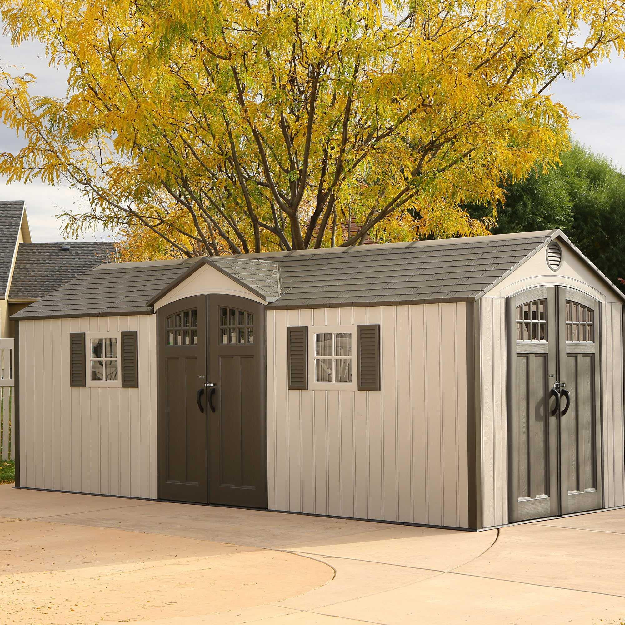 Lifetime 20 ft. x 8 ft. Outdoor Storage Shed, Desert Sand (60127) - Radiant Selections