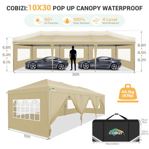 COBIZI 10x10 Pop up Canopy Tent Protable Canopy Tent with 4 Sidewalls Waterproof Commercial Instant Shelter for Parties, Wedding