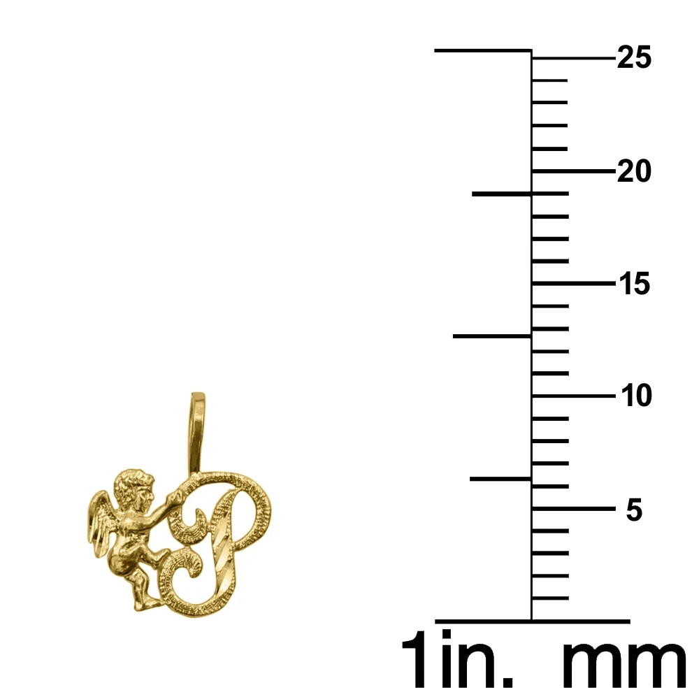 Precious Stars 14K Yellow Gold Cherub and Cursive Initial Letter 'P' Pendant with 18" Chain Necklace