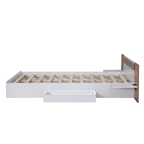 SOFTSEA Full Murphy Bed Wall Beds, Wood White Cabinet Bed 61.5” Foldable Platform Bed with Shelf for Guest Room