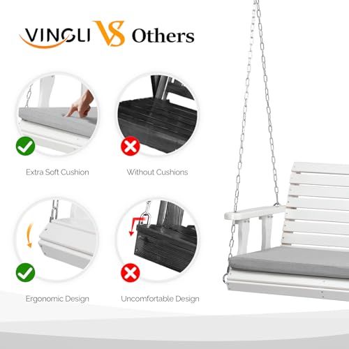 VINGLI Heavy Duty 880 LBS Patio Wooden Porch Swing Outdoor with Extra Cushion