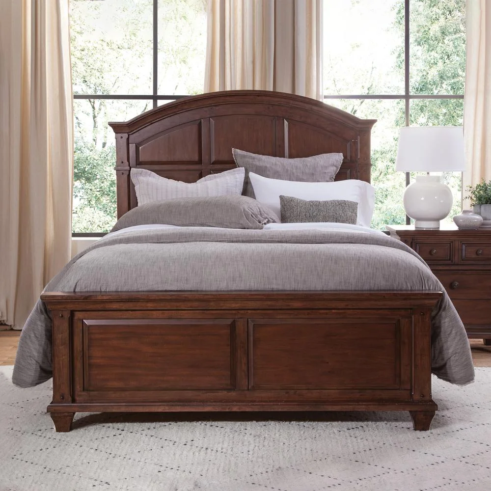 American Woodcrafters Sedona Cherry Finished Wood Arched Queen Panel Bed