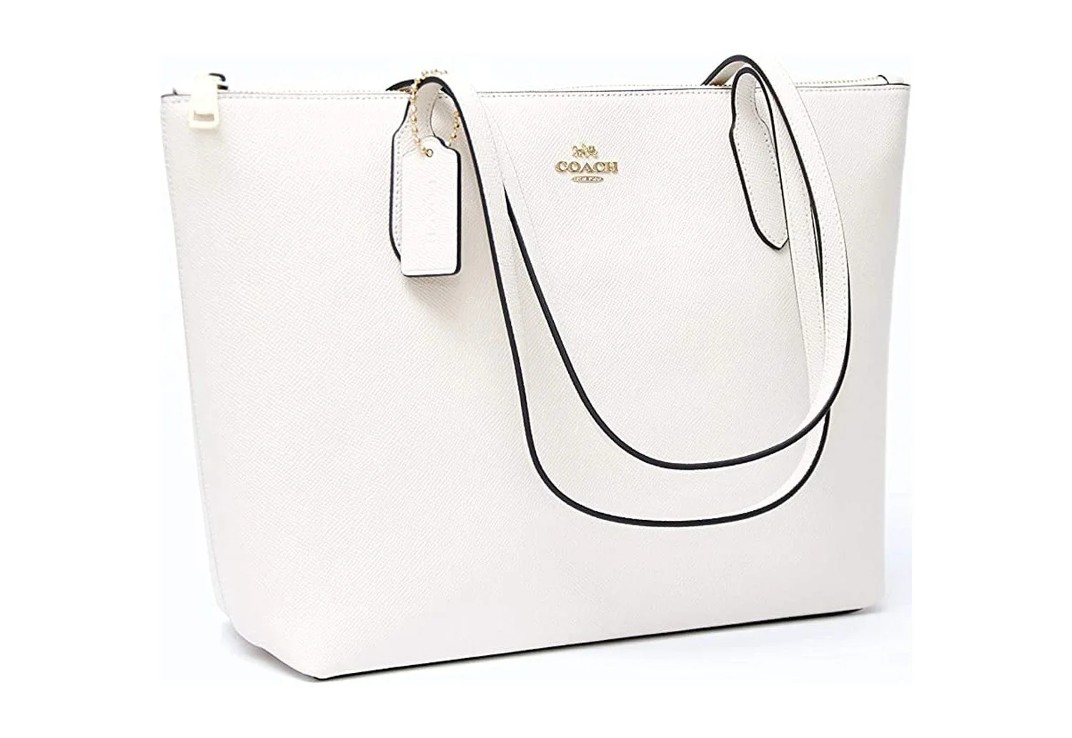 Coach Leather Zip Top Tote Chalk
