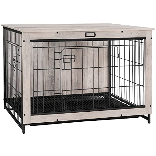 HOOBRO Dog Crate Furniture, 38.6" Large Dog Kennel Indoor, Wooden Cage with Pull-Out Tray