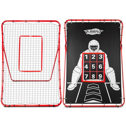 2 in 1 Baseball Rebouder Net and Pitching Net, Adjustable Pitch Back Baseball Rebounder with Strike Zone,Base Ball Bounce Back Net for Pitching