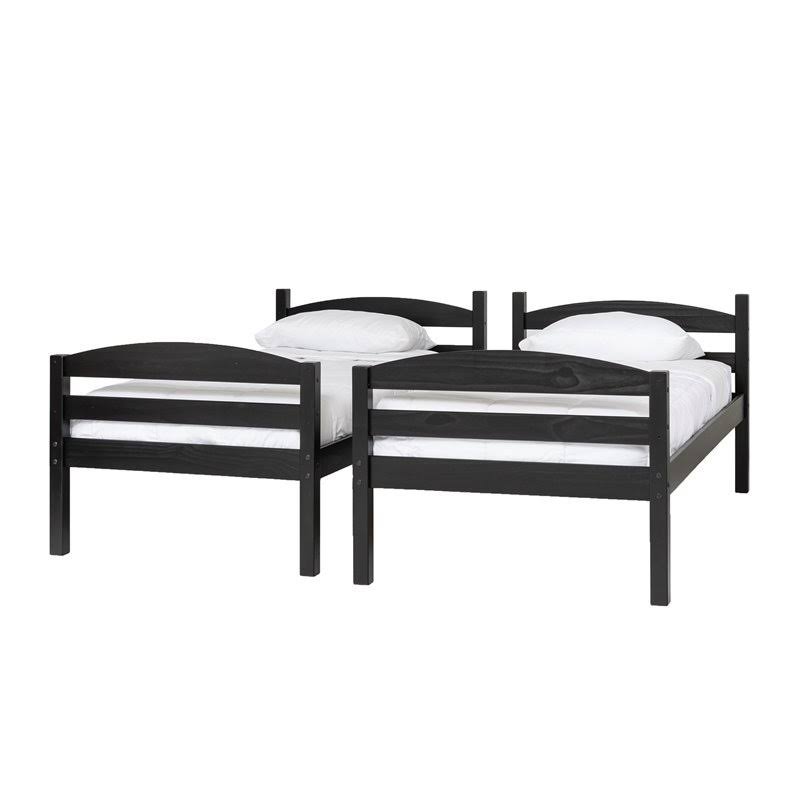 Pemberly Row Twin Over Twin Solid Wood Bunk Bed in Black
