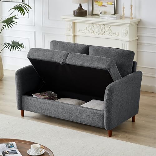 Modern Linen Sofa,Couch with Storage,Modern Love Seats with Armrest and 2 Pillows,Suitable for Living Room,Bedroom, Apartment