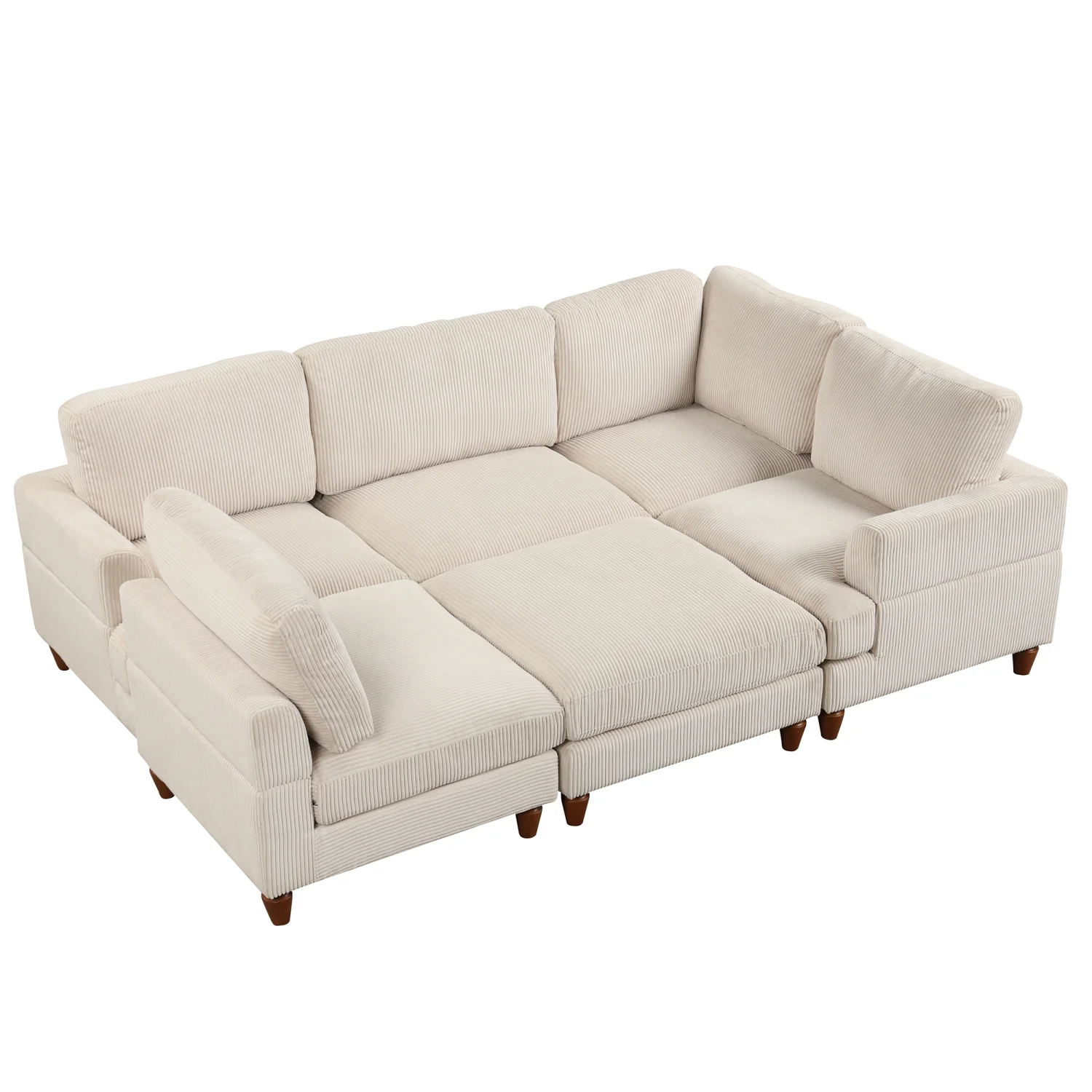 Churanty Modular Sectional Sofa with Ottoman,Oversized 3 Seat Free Combination Corduroy Couch Sofa with Chaise for Living Room,Beige