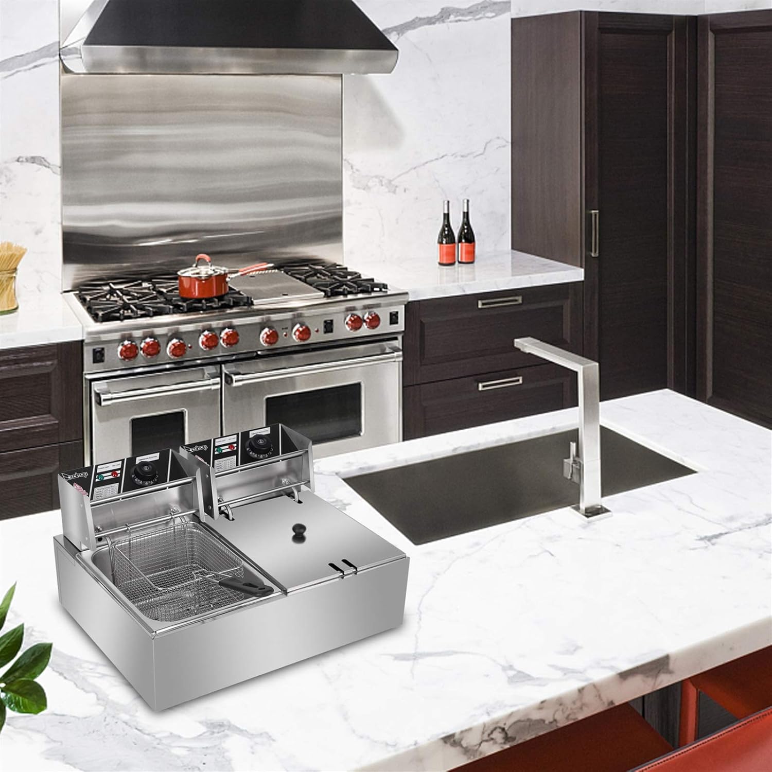Commercial Deep Fryer,Heavy Duty Stainless Steel Dual Tank with 2 Baskets Electric Countertop Fryer for Restaurant and Home Use