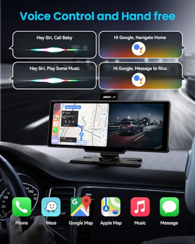 Portable Apple Carplay Screen, 10&rsquo;&rsquo; Car Stereo Wireless Car Play & Android Auto Touch Screen, 4K Dash Cam, 1080P Backup Camera
