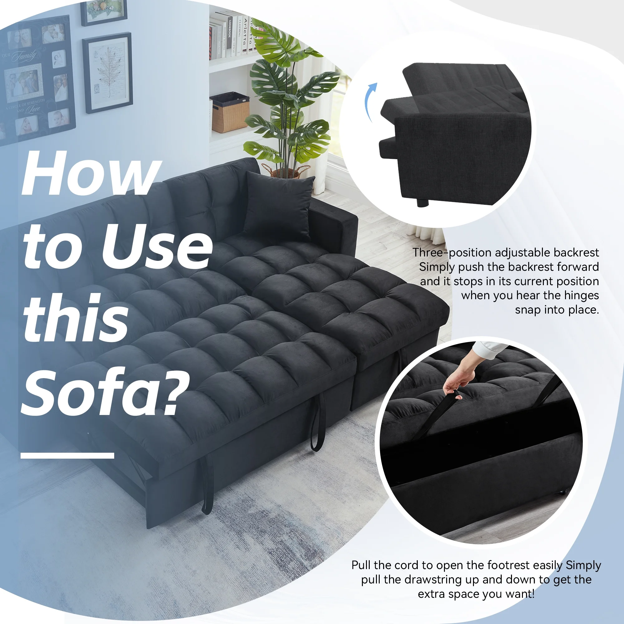 Muumblus 84" Convertible Sofa Bed, Pull Out Sofa Bed, Modern Tufted Sectional Sleeper Sofa with Storage Chaise, L Shaped Sofa Couch for Living Room