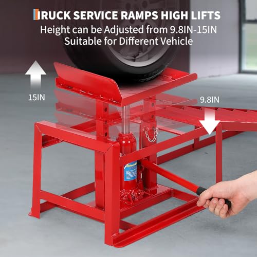 2PCS Hydraulic Car and Truck Service Ramps,11023 Lbs (5 Tons) Capacity, Portable Lifts Ramps for Oil Changes, Adjustable Lift Height 9.8" to 16.21"