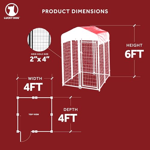 Stay Series 4 by 4 by 4.3 Feet Studio Jr. Black Powder Coat Steel Frame Outdoor Dog Kennel with Waterproof Canopy Roof and Gate Door, Khaki