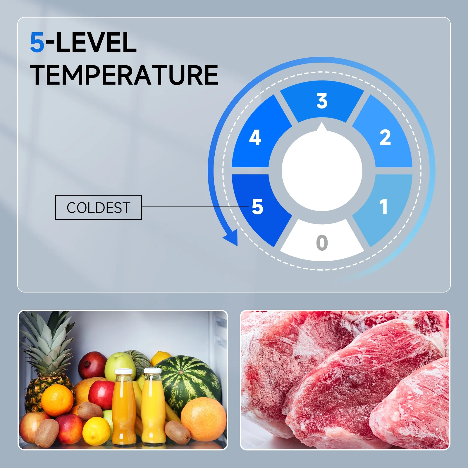 4.4 Cu.Ft Mini Fridge with Freezer, Compact Freezer Compartment, 5 Adjustable Thermostat Control, Low Noise