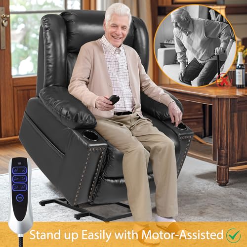 Triple Motor Large Power Lift Recliner Chair for Elderly with Heat and Massage, Lay Flat Lift Chairs for Seniors Infinite Position, Extended Footrest