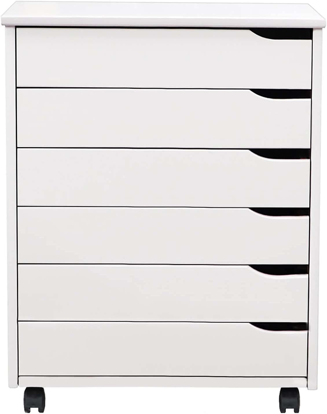 Adeptus Euro 6 Drawer Wide Roll Cart Quick 2 Connect Assembly and Made from Solid Wood (White)