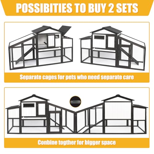 Chicken Coop and Run, Two Story Rabbit Hutch Indoor Outdoor, Wooden Hen House with Nesting Box Rabbit Cage, Ramp, Deep No Leak Pull Out Tray