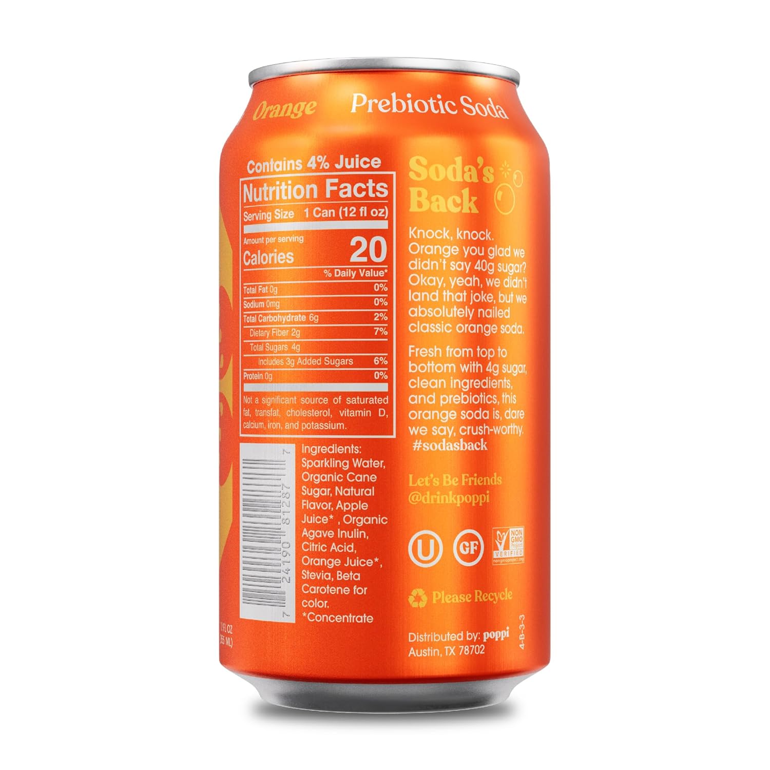 POPPI Sparkling Prebiotic Soda, Bulk 72-Pack, Strawberry Lemon, Orange, Cherry Limeade Beverages made with Apple Cider Vinegar