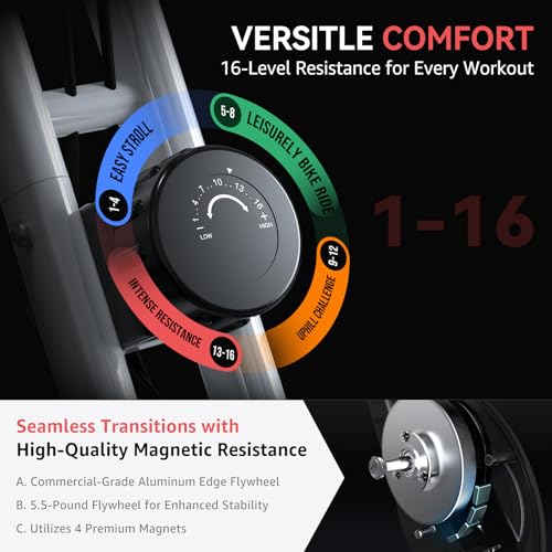 Foldable Exercise Bike Stationary Bikes for Home, 5 IN 1 Indoor Workout Bike, Cycling Bike with 16-Level Quiet Magnetic Resistance