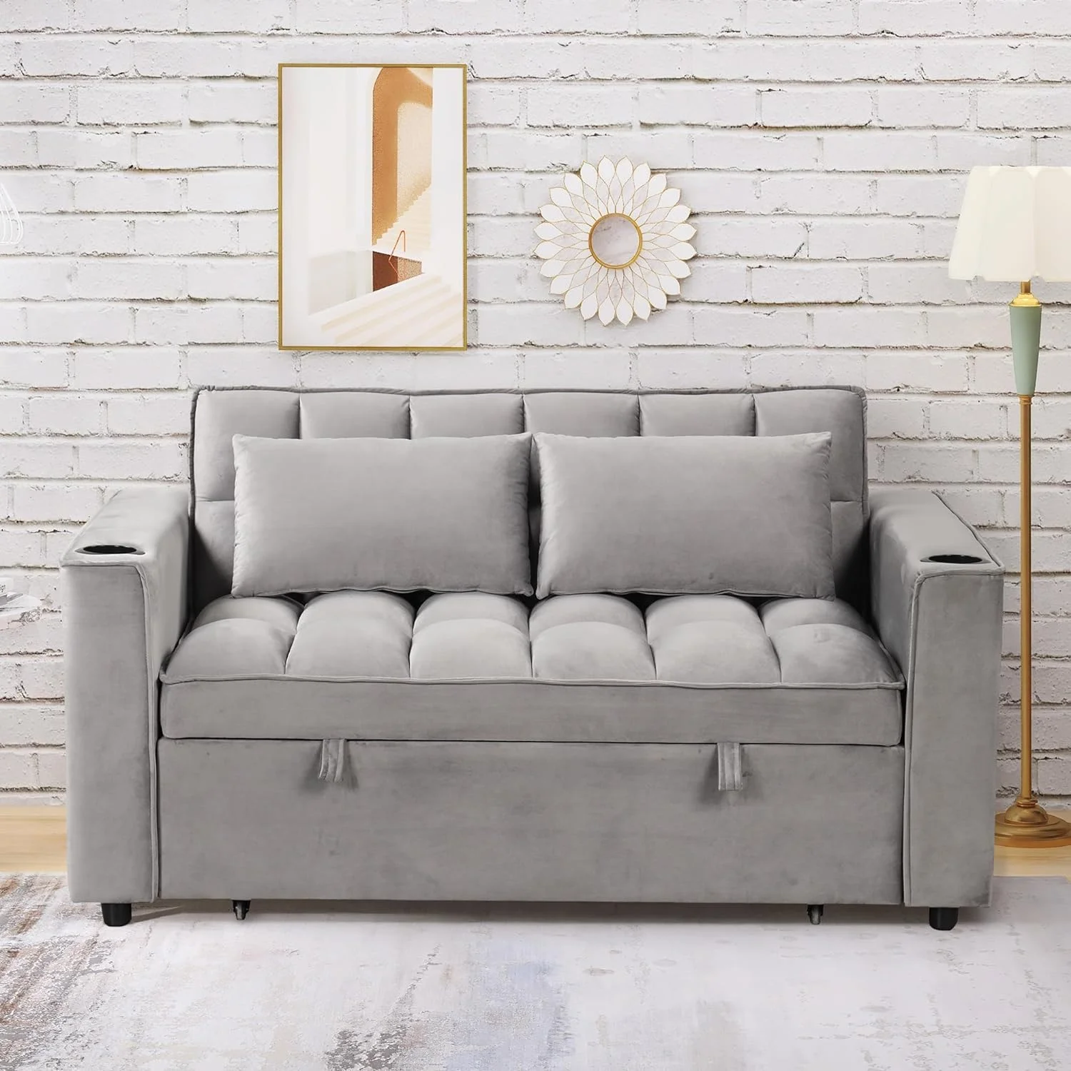 Convertible Sofa Couch With Pull Out Bed, 3-In-1 Multi-Functional Sofa Bed With Cup Holder And USB Port