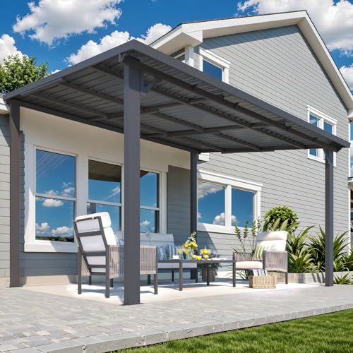 AECOJOY 10&rsquo; x 10&rsquo; Gazebo, Wall Mounted Gazebos Pergola on Clearance, Outdoor Patio Lean to Gazebo Awnings for Deck, Porch
