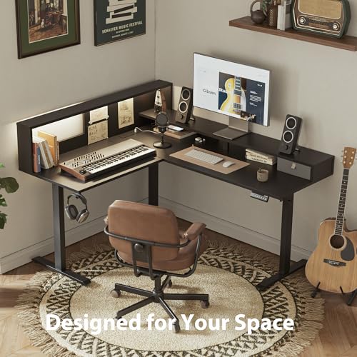 Agilestic L Shaped Electric Standing Desk with 2 Drawers, 63 Inch Ergonomic Adjustable Height Desk with Storage