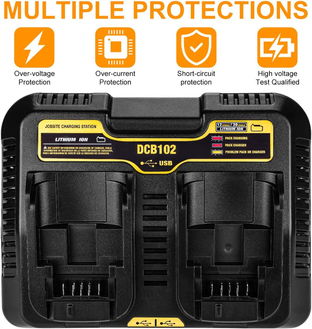 Powilling 5.0Ah 2Pack Replacement Battery for Dewalt 20V Max Battery XR DCB205 DCB204 DCB206 DCB205-2 DCB200-2 DCB180 DCD985B DCB200 Include Dewalt