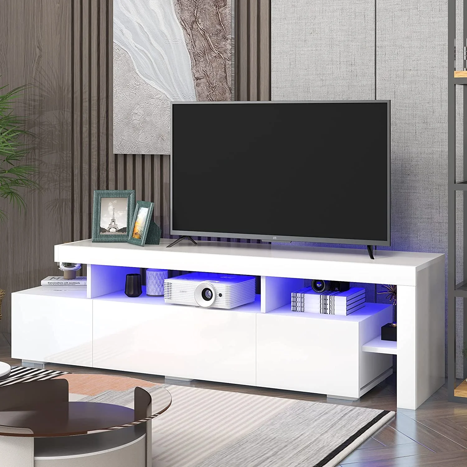 High Gloss LED TV Stand With 16 Colors LED Lights, For Tvs Up To 70 Inches