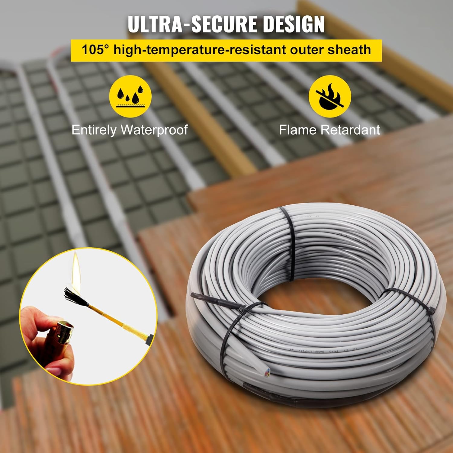 VEVOR Floor Heating Cable 128.8 Square Feet Durable Floor Tile Heat Cable, Waterproof and Insulated, with Convenient Temperature Control Panel