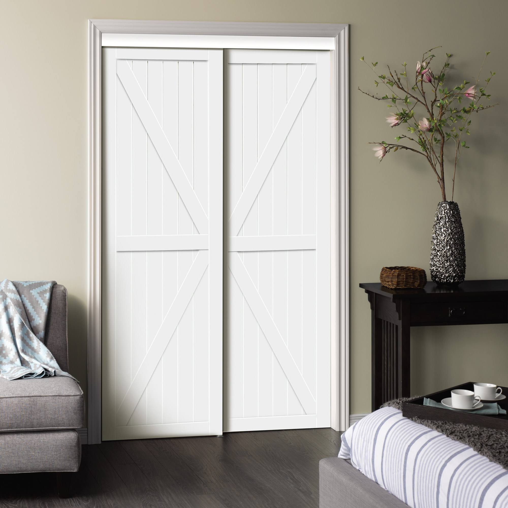 TRUporte 48 in. x 80 in. White Trident MDF Wood Sliding Closet Door