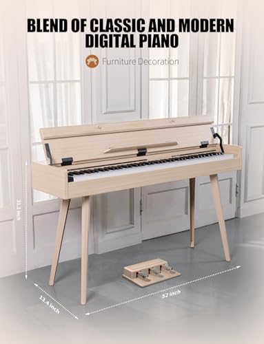88 Key Weighted Digital Piano - Wooden Desk Electric Piano Transforms Between Desk and Vanity - Progressive Hammer-Action Keyboard