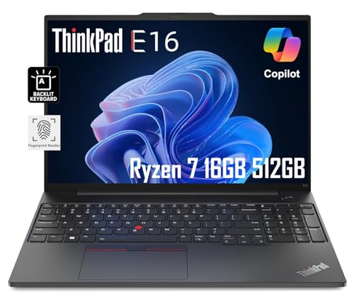 Lenovo ThinkPad E16 Business Laptop (16" FHD+ Display, AMD Ryzen 7 7730U (> Intel i7-1255U), 16GB RAM, 512GB SSD) Fingerprint, Backlit, FHD Webcam