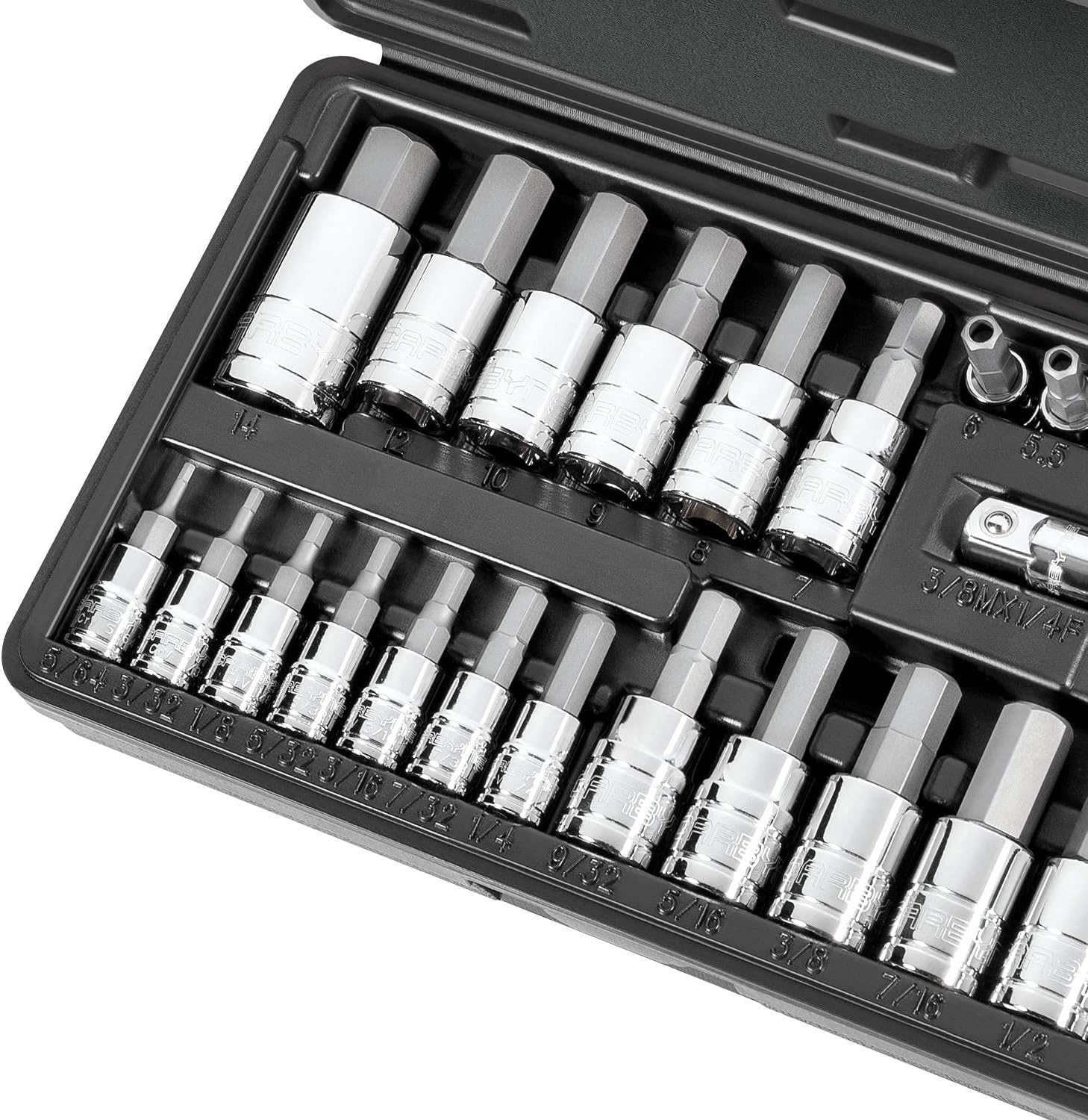 CARBYNE Tamper-Proof Hex Bit Socket Set - 28 Piece, SAE & Metric, S2 Steel | 1/4", 3/8" & 1/2" Drive
