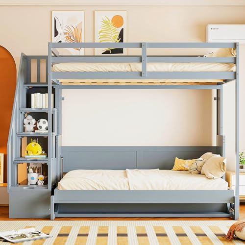 Queen Size Murphy Bed Wall Bed with Desk and Closet,Drawers and Shelves,for Small Spaces Studio Study Office Guest Room Use (Gray#Desk, Queen)