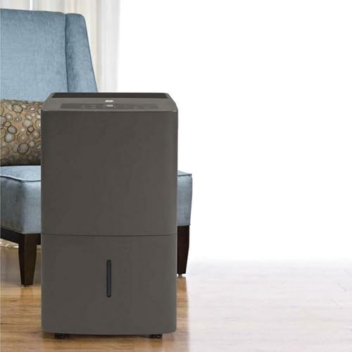 GE 50 Pint Portable Large Room Dehumidifier with Humidistat & Built-in Pump for Bathroom, Bedroom, Basement, and Home Wet Spaces, Gray (Renewed)