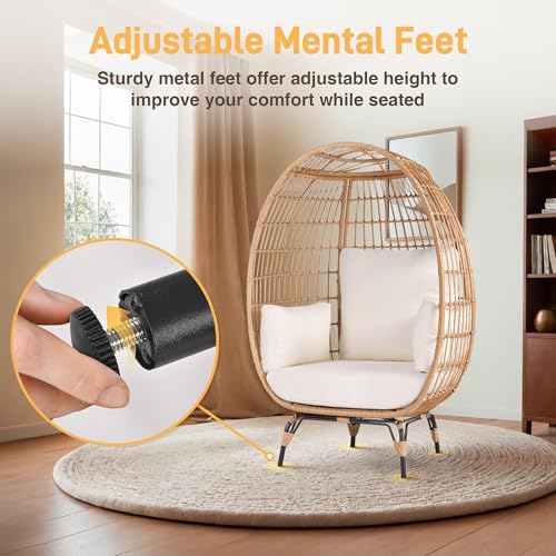 Outdoor Egg Chair, Patio Chairs with 4 Thicken Cushions, Oversized Lounge Chairs with Durable Steel Frame, PE Wicker Chair 440 lbs Capacity