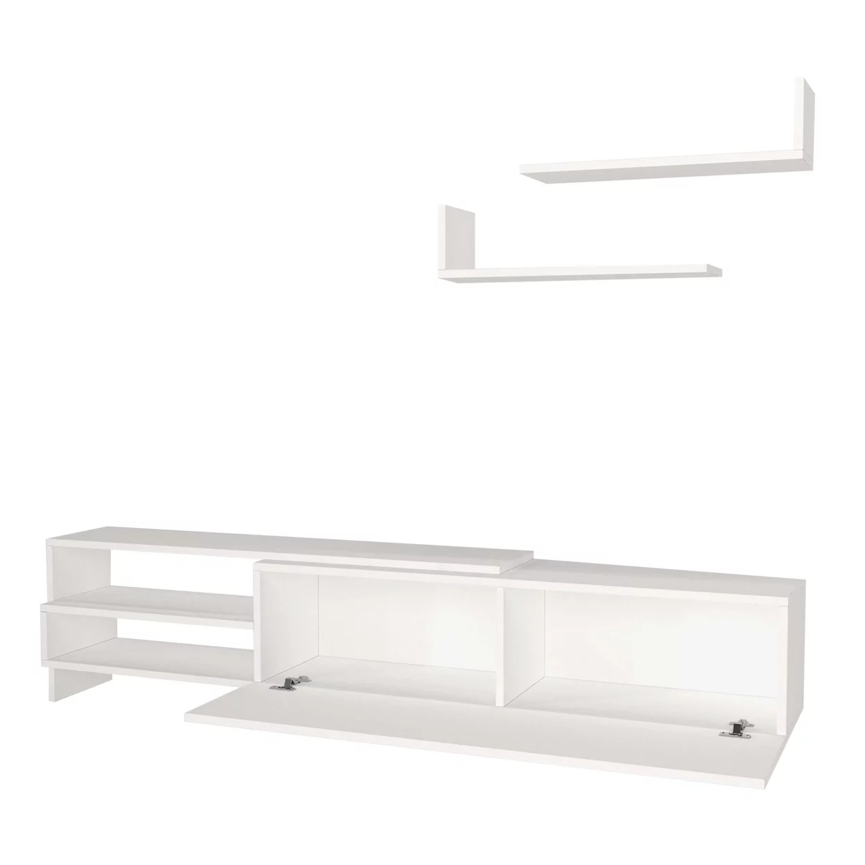 72 Inch Wood TV Console Entertainment Media Center with Storage 3 Piece Set, 2 Floating Wall Shelves, White, Saltoro