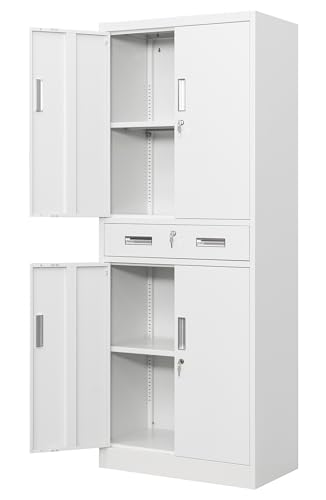 Metal Storage Cabinet, 71" H x 28" W x 16" D Locking Storage Cabinet with Adjustable Shelves and One Drawer, Steel Storage Cabinet for Office, Garage