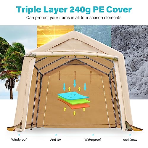 ADVANCE OUTDOOR 10x10 ft Heavy Duty Outdoor Patio Portable Canopy Storage Shelter Shed Carport with 2 Roll up Zipper Doors & Vents for Snowmobile