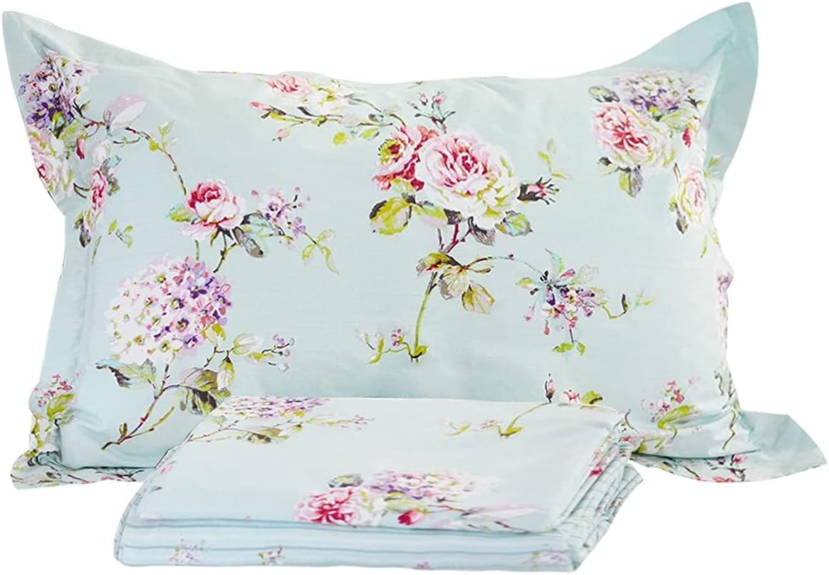 Usning Floral Sheet Set, Soft 100% Cotton Shabby Pink Rose Print Bed Sheet Set with Deep Pocket Fitted Sheet, Flat Sheet and Pillowcases